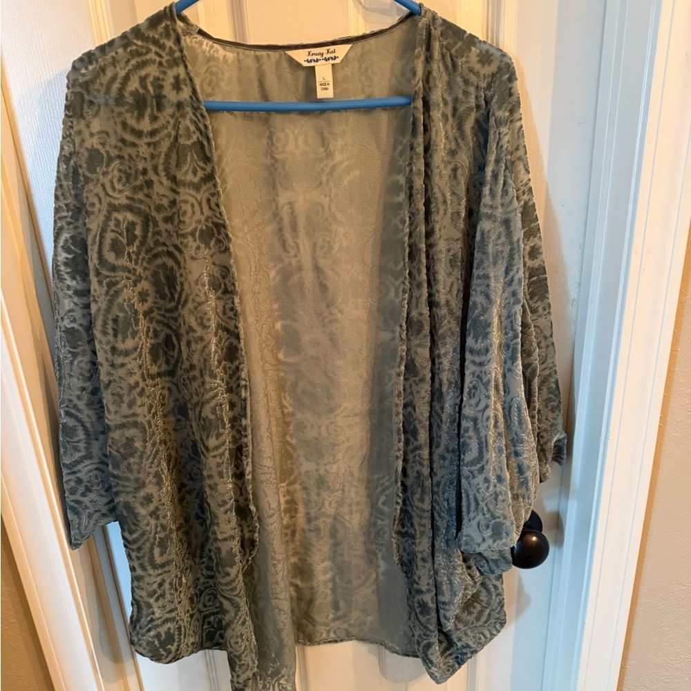 Lace Knit Open Short Sleeved Oversized Cardigan - Mint